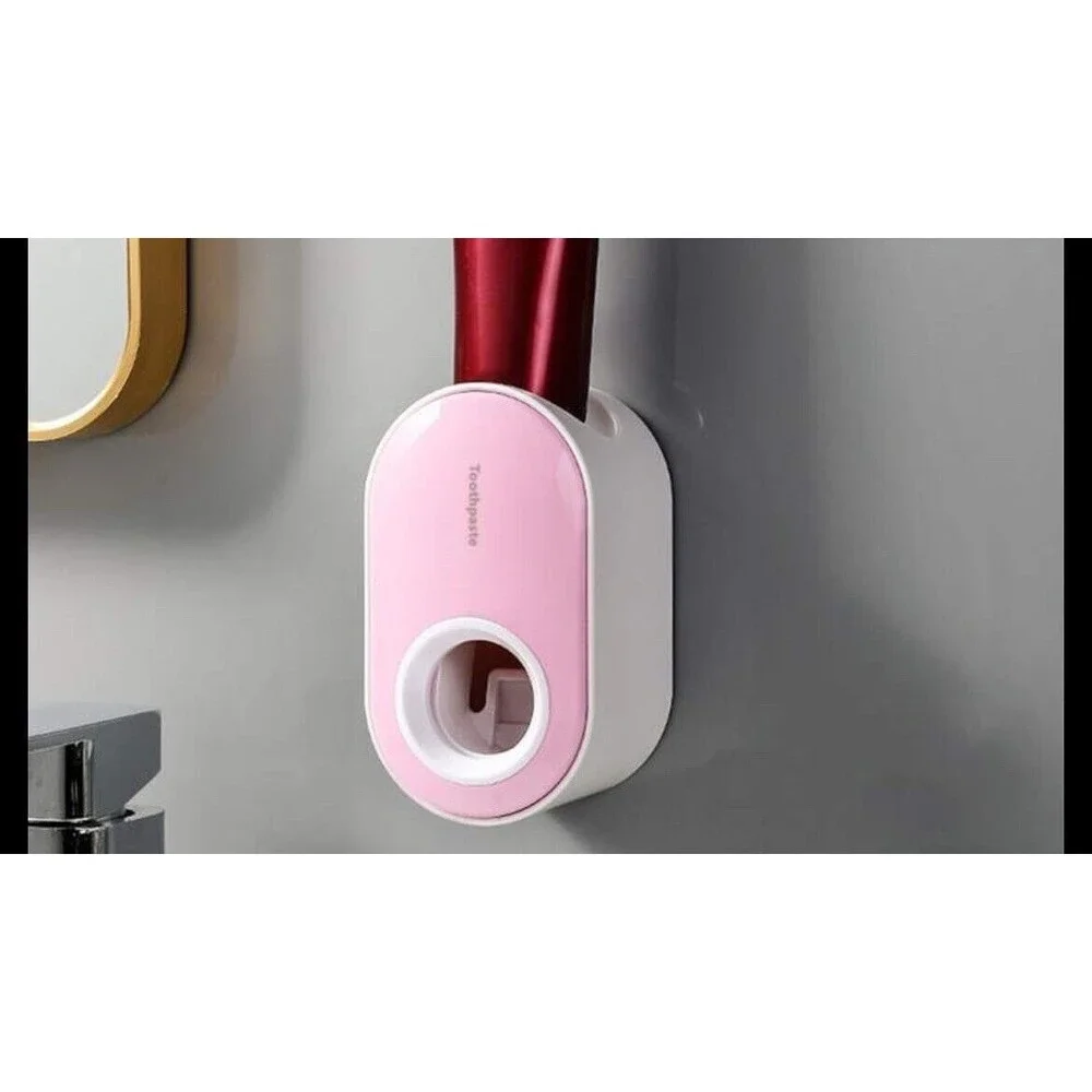 Pink Automatic Toothpaste Squeezer Wall Mounted Dispenser Bathroom Organizer NEW